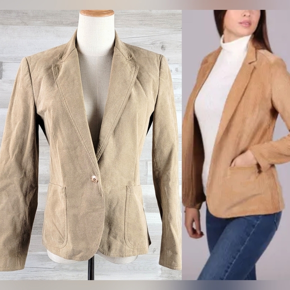 Blassport by Bill Blass UltraSuede Neutral Tal Lightweight Single Button Blazer - Picture 1 of 16